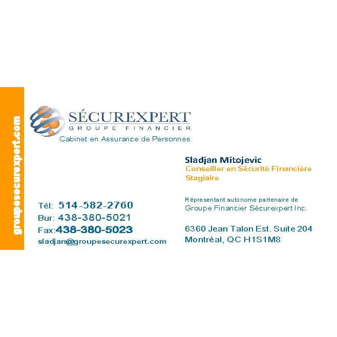 Sladjan Mitojevic - GROUPE FINANCIER SÉCUREXPERT INC. | 6360 Rue Jean-Talon Bureau 204, Saint-Léonard, QC H1S 1M8, Canada | Phone: (514) 582-2760