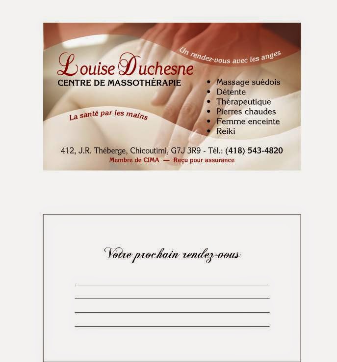 Centre de Massothérapie Louise Duchesne | 1482 Rue de Nantes, Chicoutimi, QC G7H 6W2, Canada | Phone: (418) 290-1163