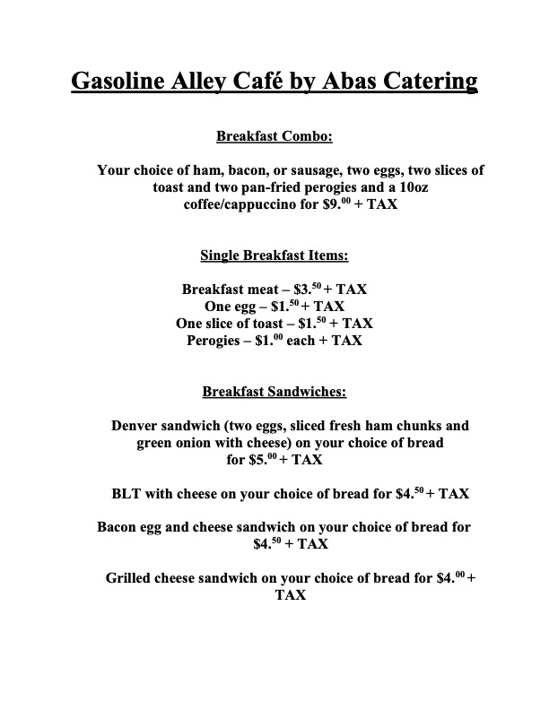 Gasoline Alley Café by Abas Catering | MB-7, Winnipeg, MB R3C 2E6, Canada | Phone: (204) 799-6097