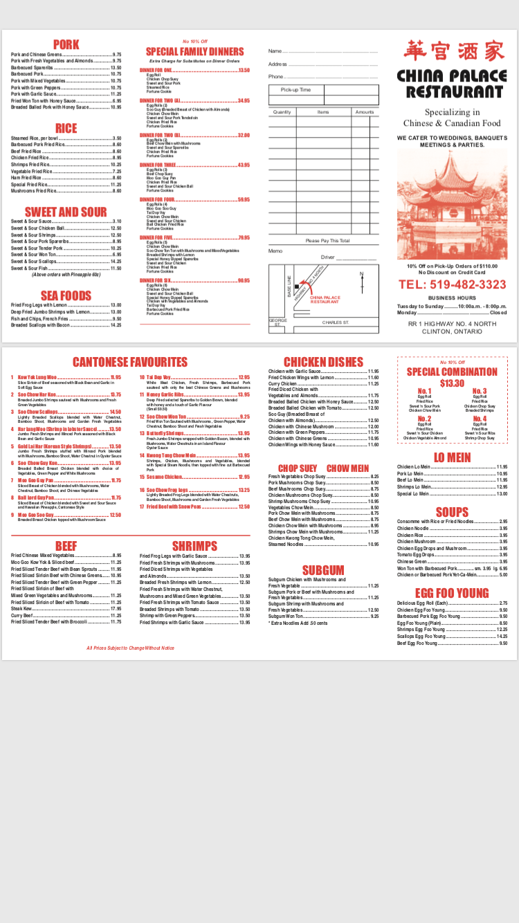China Palace | 80206 Base Line, Clinton, ON N0M 1L0, Canada | Phone: (519) 482-3323