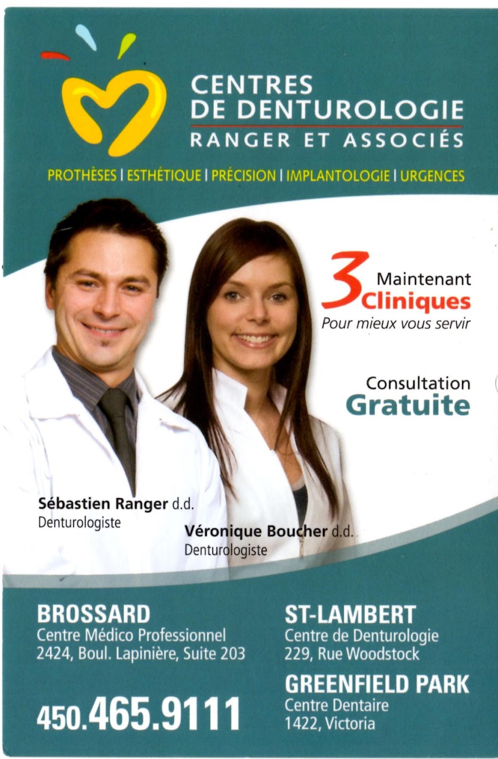 Centre de Denturologie Ranger et Associés. | 1422 Av Victoria, Greenfield Park, QC J4V 1M1, Canada | Phone: (450) 465-9111