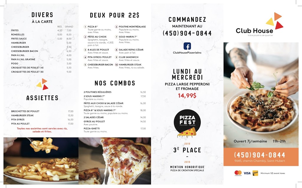 CLUBHOUSE PIZZÉRIA DE QUARTIER | 9645 Chemin de Chambly, Saint-Hubert, QC J3Y 5K2, Canada | Phone: (450) 904-0844