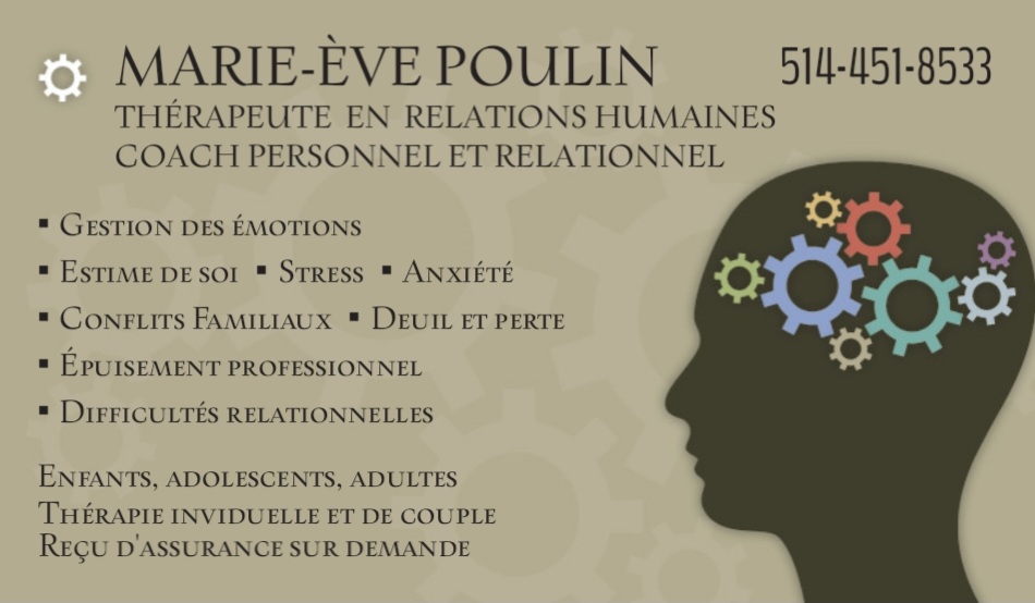 Marie-Ève Poulin , Thérapeute en relations humaines | 148 Rue Louis-Guertin, Verchères, QC J0L 2R0, Canada | Phone: (514) 451-8533