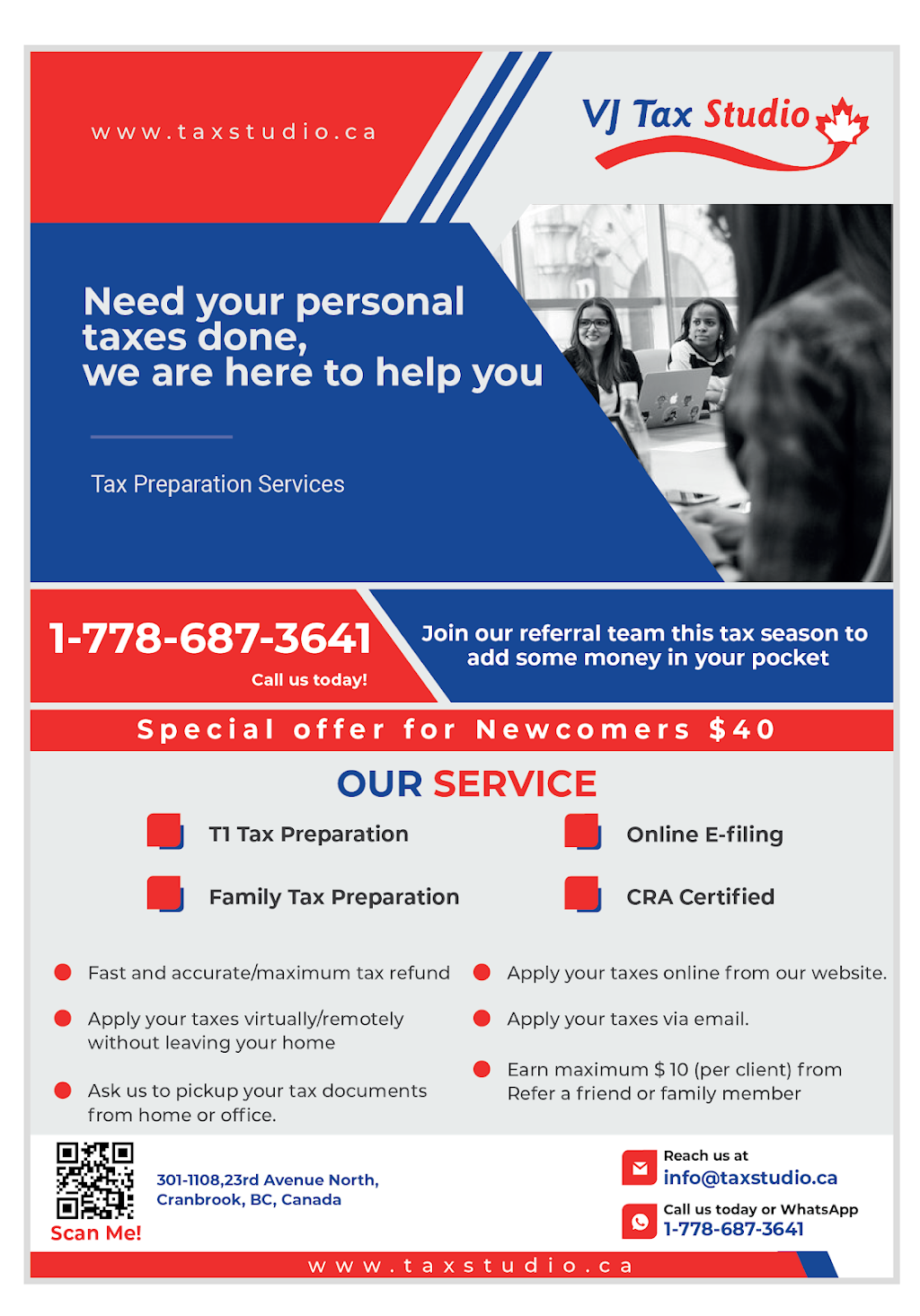VJ Tax Studio Inc. | 1108 23 Ave N #301, Cranbrook, BC V1C 5T6, Canada | Phone: (778) 687-3641
