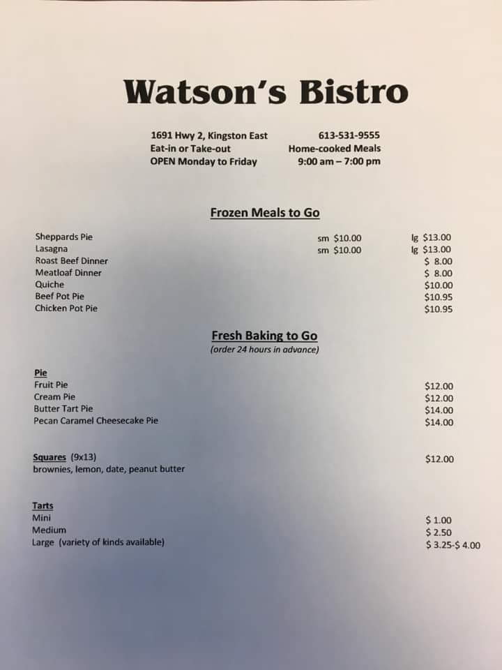 Watsons Bistro | 1691 hwy 2 east, Kingston, ON K7L 4V1, Canada | Phone: (613) 531-9555