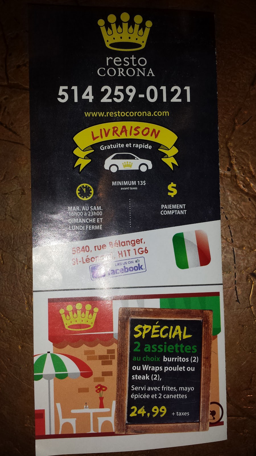 Resto Corona | 5830 Rue Bélanger, Saint-Léonard, QC H1T 1G6, Canada | Phone: (514) 259-0121