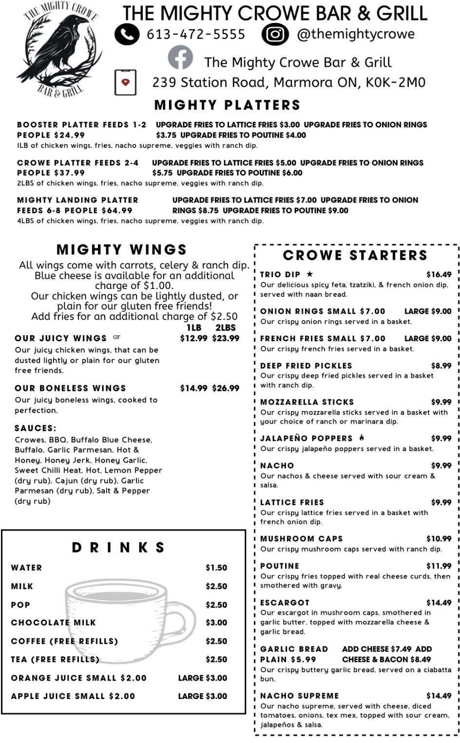 The Mighty Crowe Bar & Grill | 239 Station Rd, Marmora, ON K0K 2M0, Canada | Phone: (613) 472-5555
