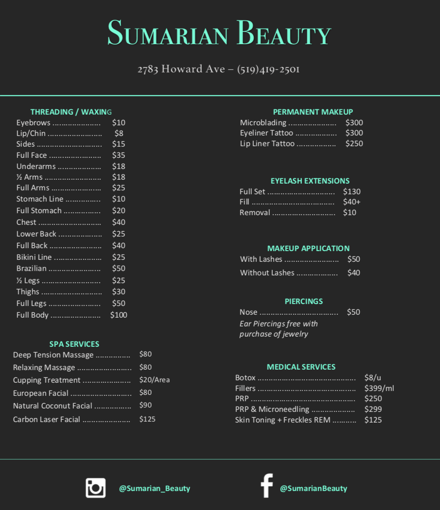 Sumarian Beauty | 2783 Howard Ave, Windsor, ON N9G 2W6, Canada | Phone: (519) 419-2501