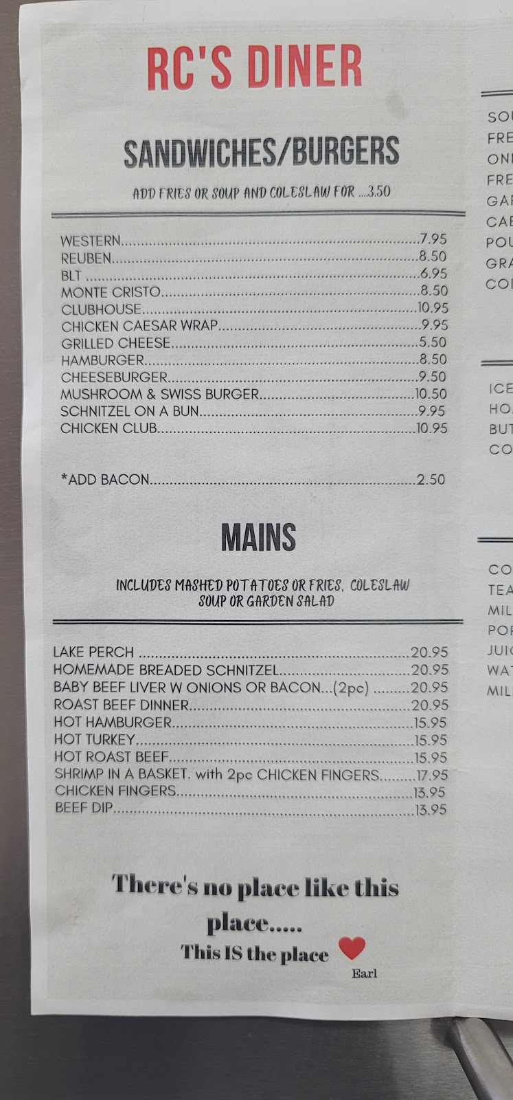RCs Diner | 21306 Highway 6 island, South Baymouth, ON P0P 2J0, Canada | Phone: (705) 859-1990