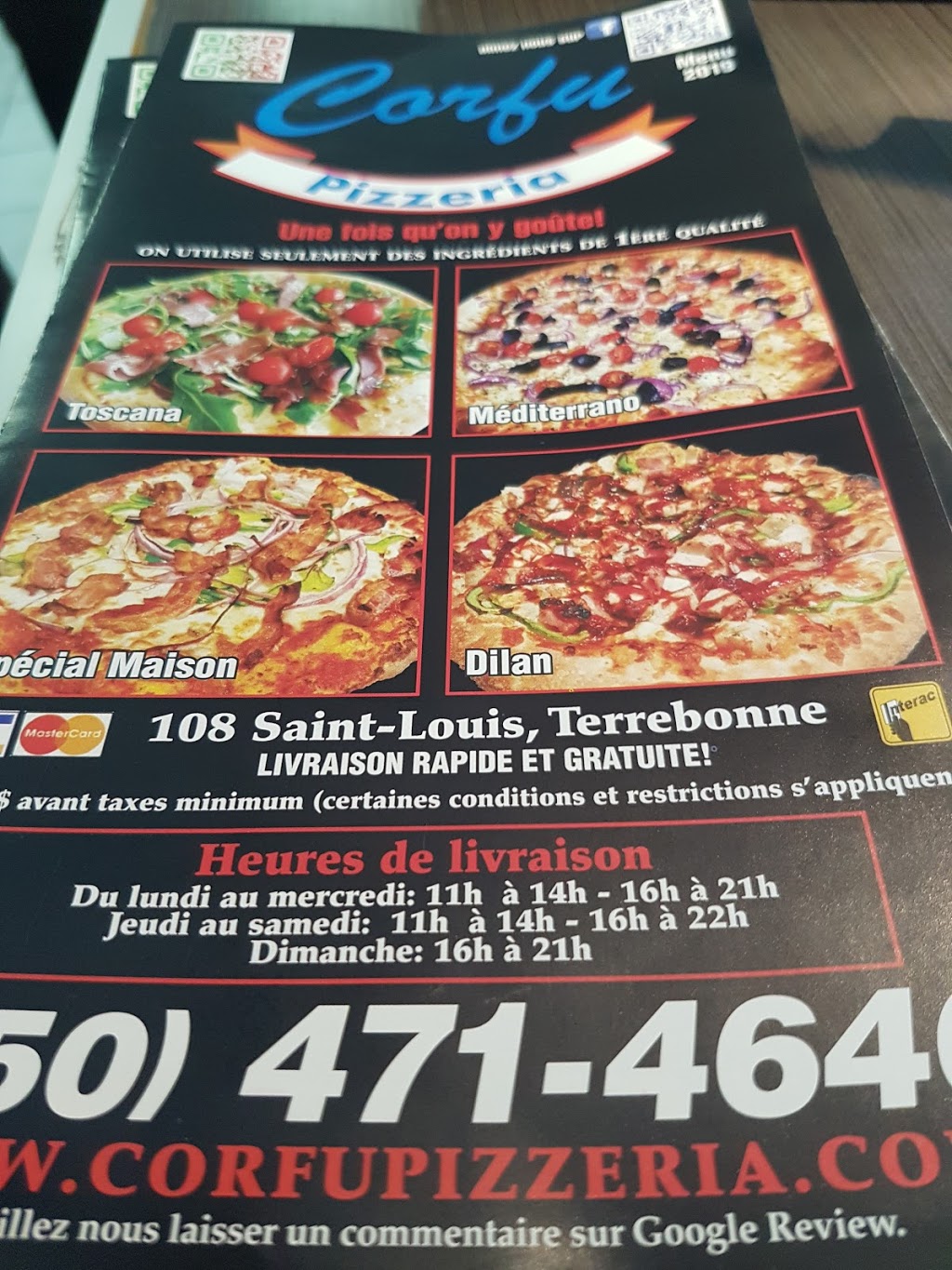 Corfu Pizzeria | 100 Rue Saint-Louis, Terrebonne, QC J6W 1H3, Canada | Phone: (450) 471-4646