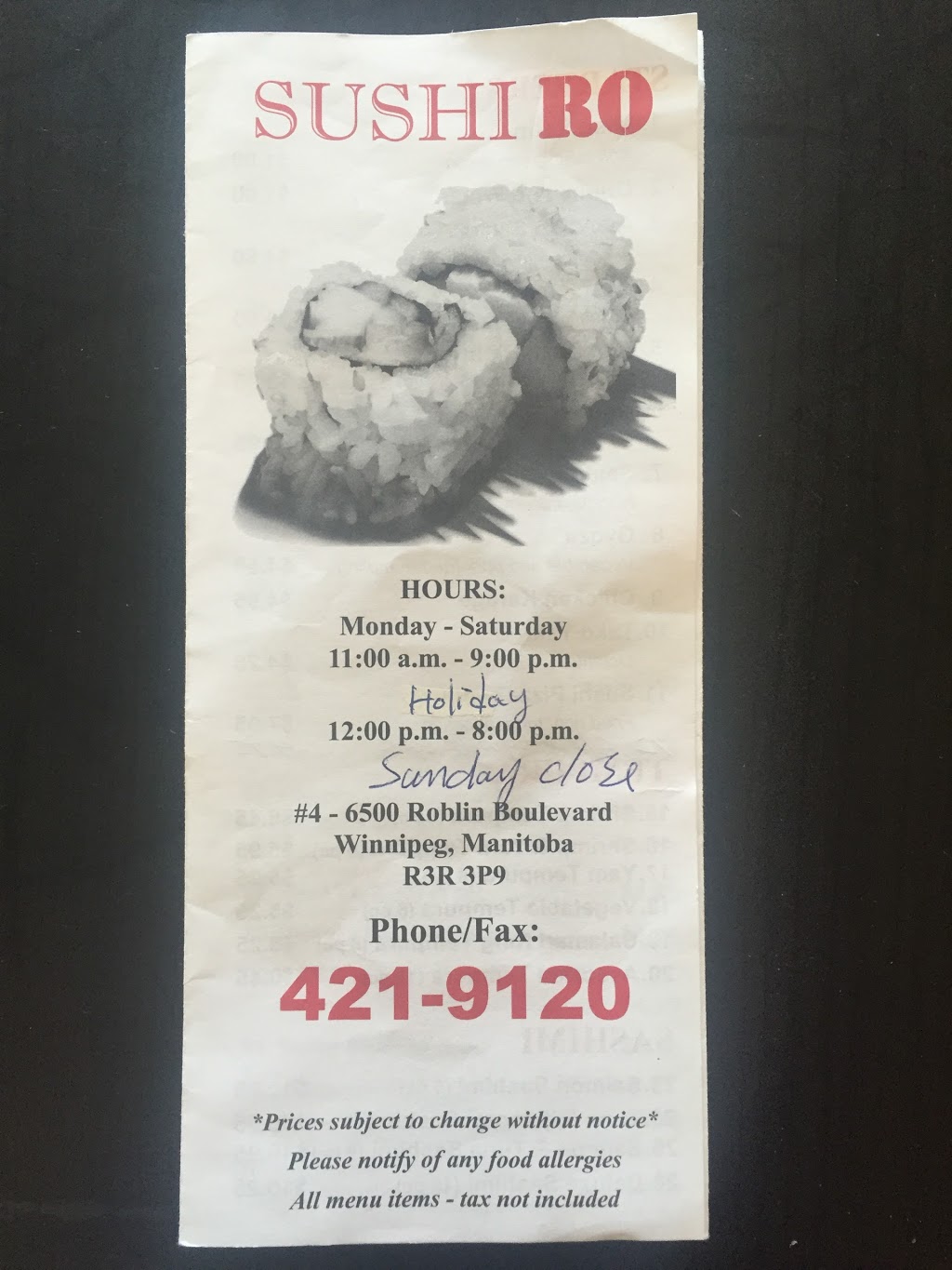 Sushi Ro | 6500 Roblin Blvd, Winnipeg, MB R3R 3P9, Canada | Phone: (204) 421-9120