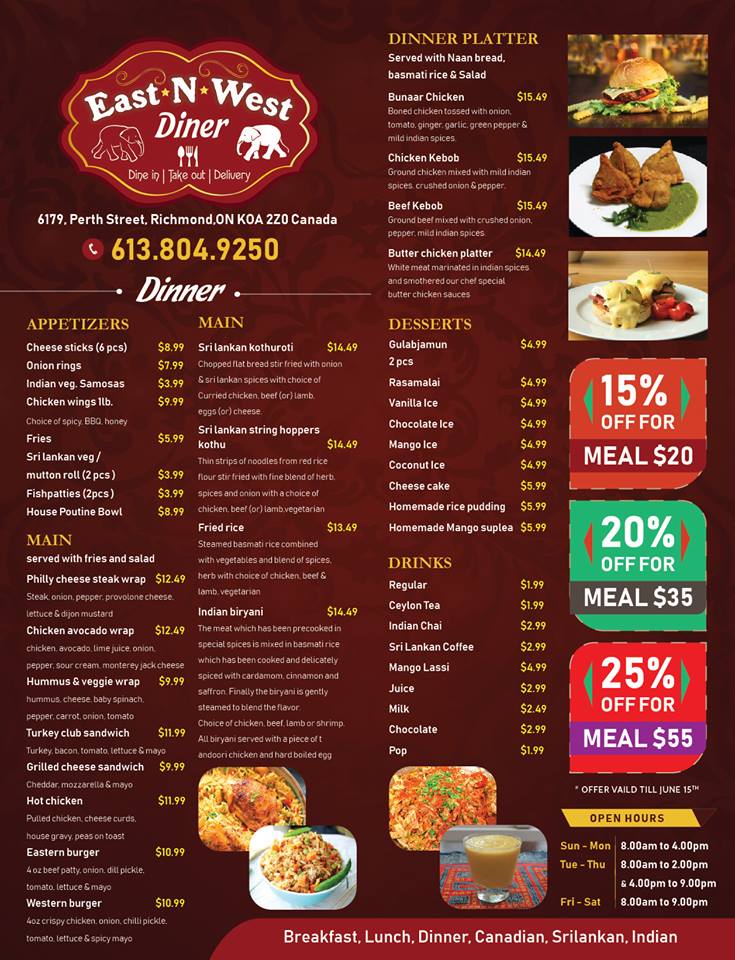 East N West Diner | 50-6179 Perth St, Richmond, ON K0A 2Z0, Canada | Phone: (613) 838-3888