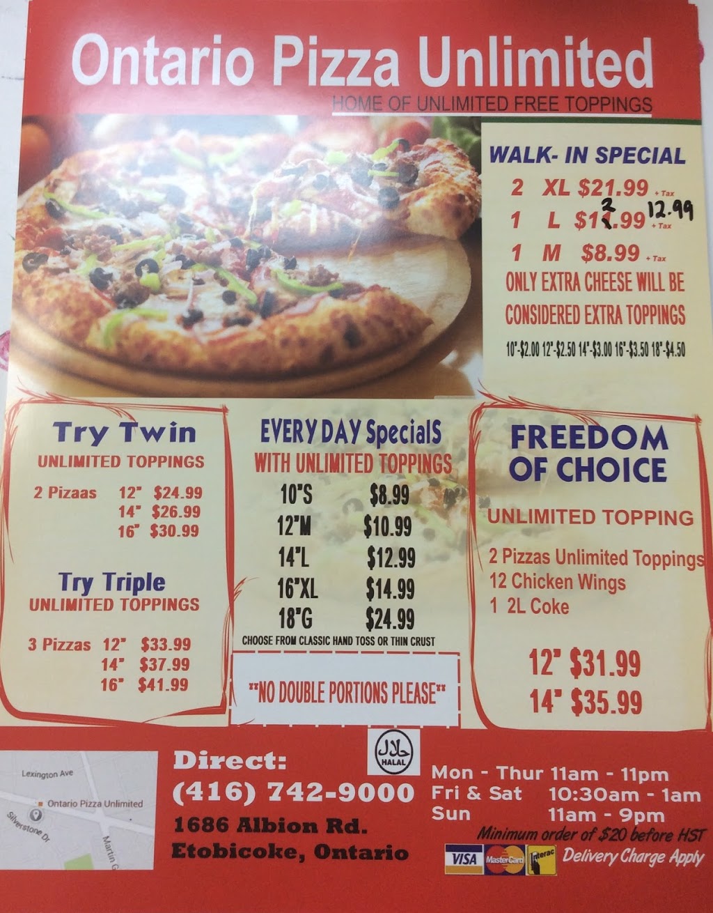 Ontario Pizza Unlimited | 1686 Albion Rd, Etobicoke, ON M9V 1B8, Canada | Phone: (416) 742-9000