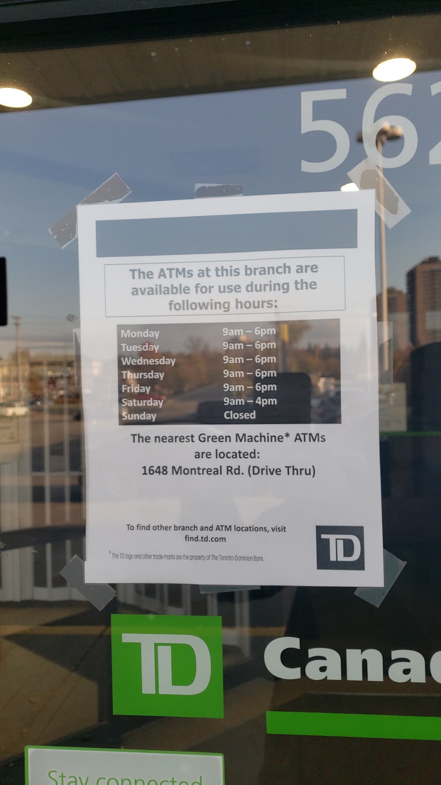 TD Canada Trust ATM | 562 Montréal Rd, Ottawa, ON K1K 0T9, Canada | Phone: (866) 222-3456
