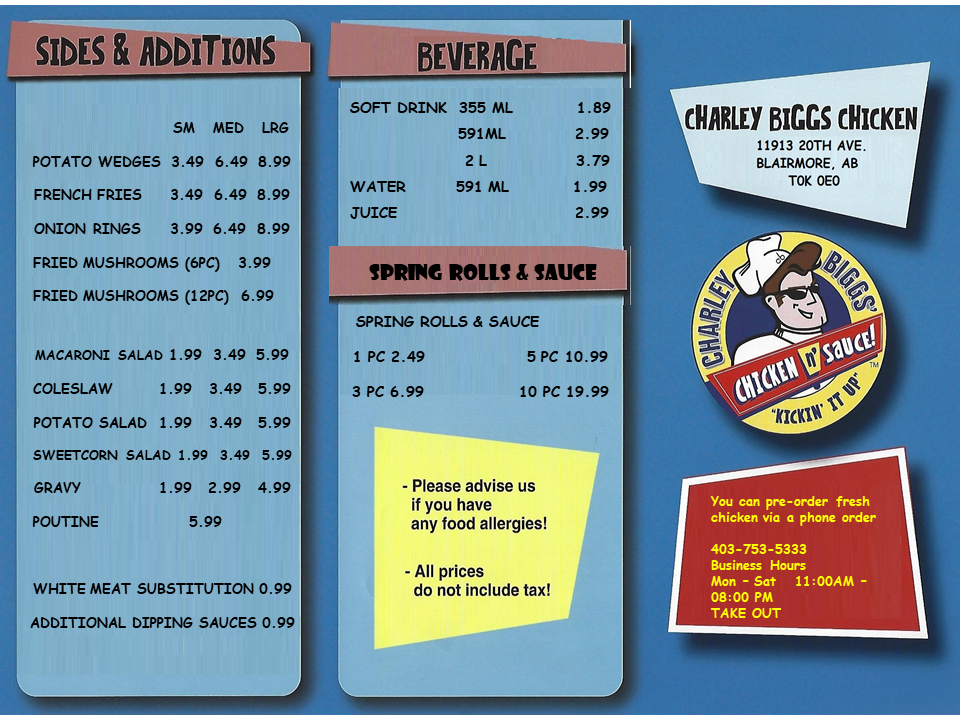 Charley Biggs Chicken | 11913 20 Ave, Blairmore, AB T0K 0E0, Canada | Phone: (403) 753-5333