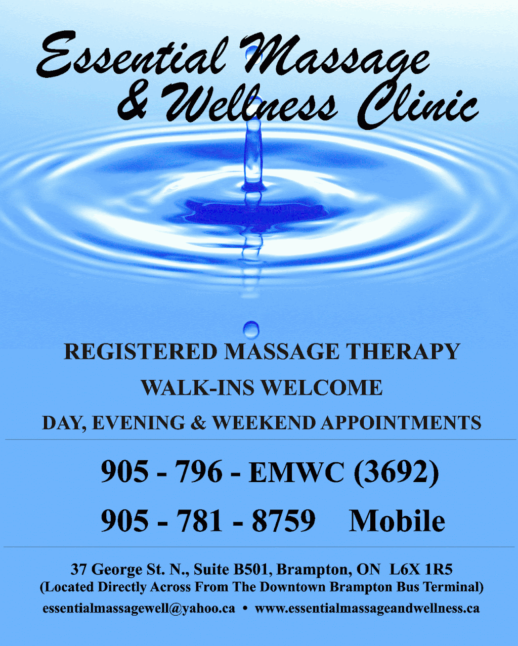 ESSENTIAL MASSAGE & WELLNESS CLINIC | 1 Nelson St W Suite 200C, Brampton, ON L6X 3E4, Canada | Phone: (905) 781-8759
