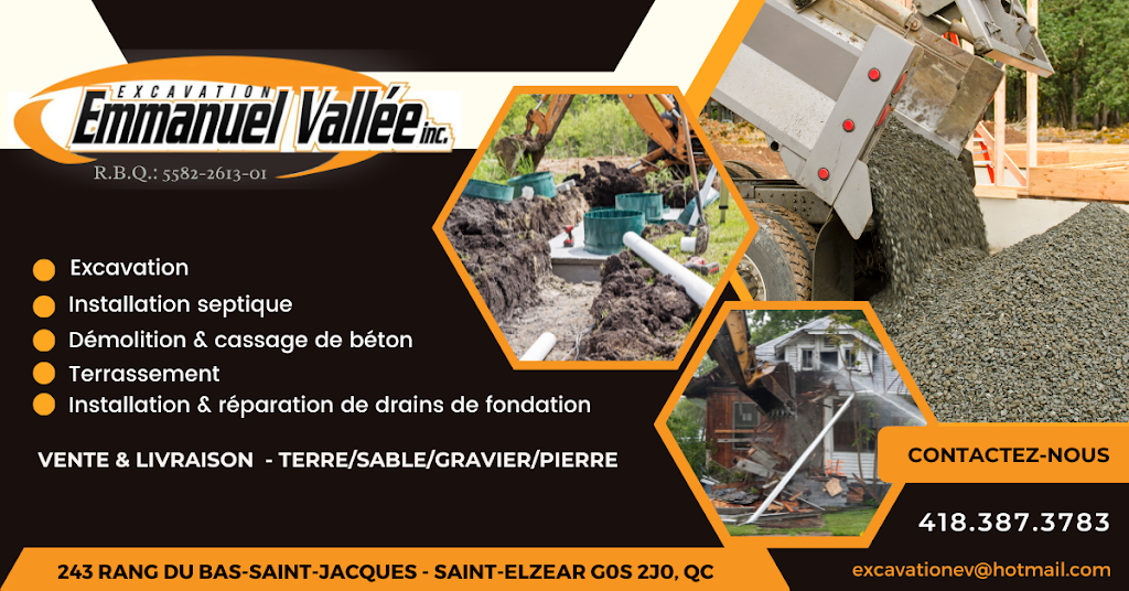 Excavation Emmanuel Vallée | 243 Rang du Bas-Saint-Jacques, Saint-Elzéar, QC G0S 2J0, Canada | Phone: (418) 387-3783