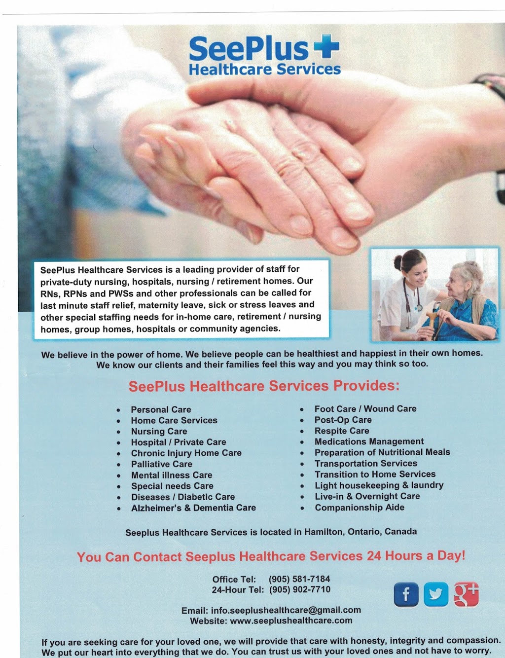 SeePlus Healthcare Services Inc. | 27 Arno St, Hamilton, ON L8W 1L9, Canada | Phone: (905) 902-7710