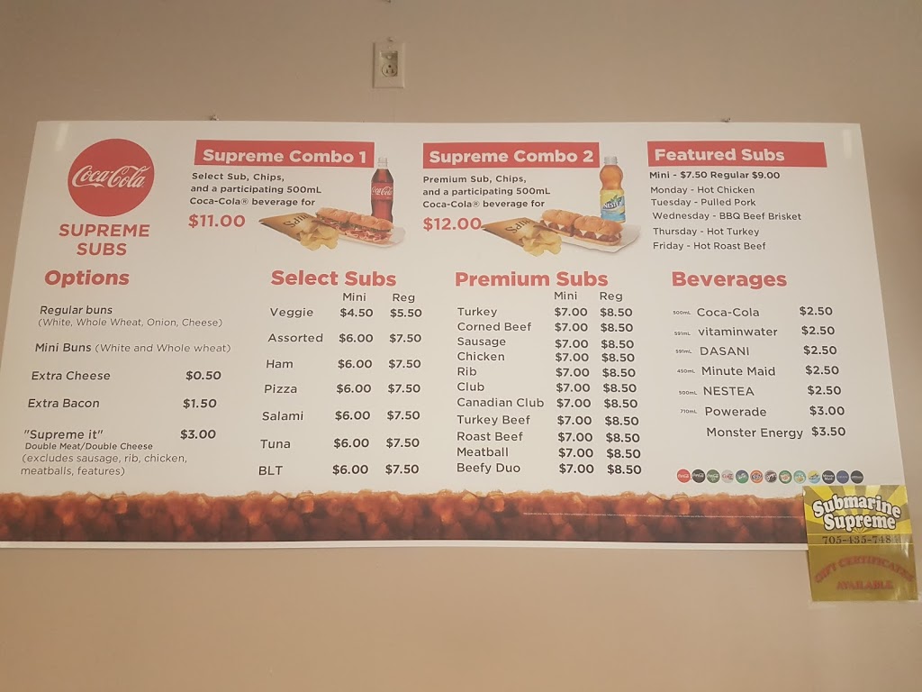 Submarine Supreme | 562 Victoria St E, Alliston, ON L9R 1K1, Canada | Phone: (705) 435-7484