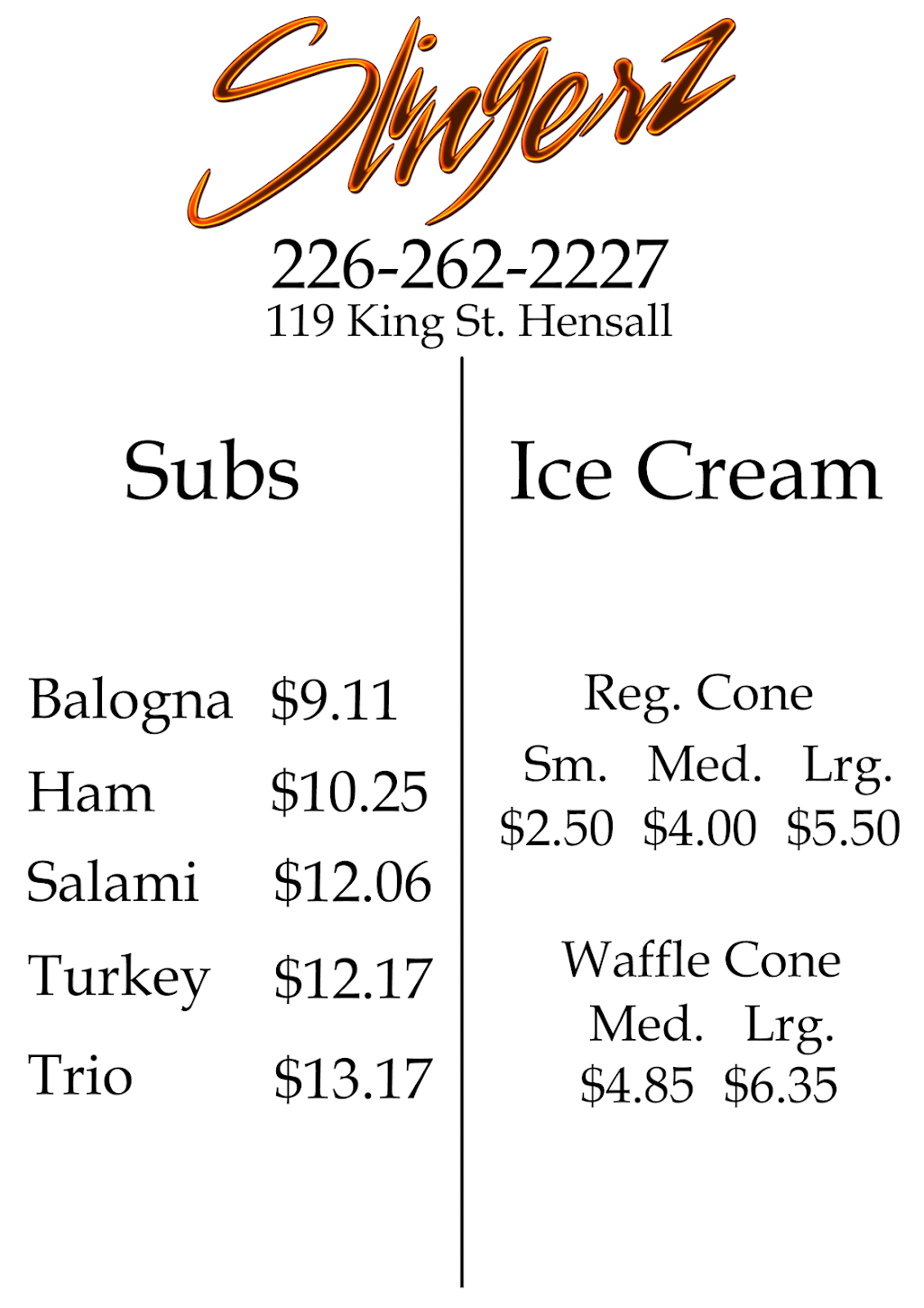 Slingerz | 119 King St, Hensall, ON N0M 1X0, Canada | Phone: (226) 262-2227