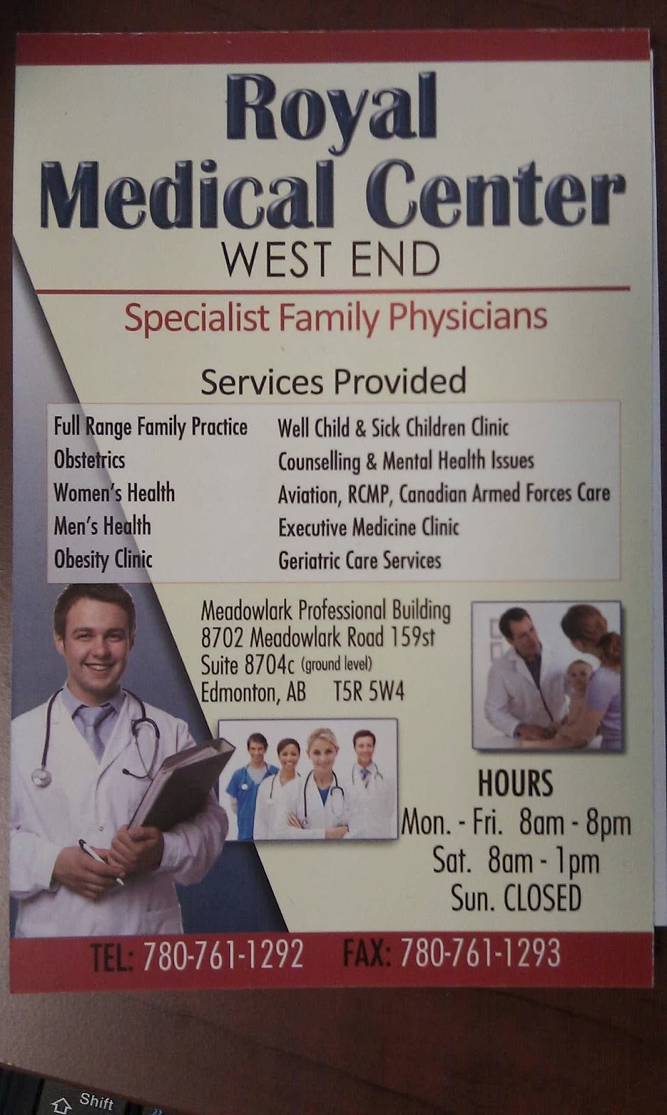 Royal Medical Center | 8702 Meadowlark Rd NW, Edmonton, AB T5R 5W5, Canada | Phone: (780) 761-1292