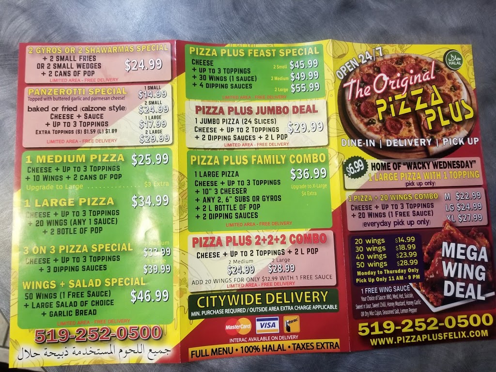 Pizza Plus | 704 Felix Ave, Windsor, ON N9C 3K8, Canada | Phone: (519) 252-0500