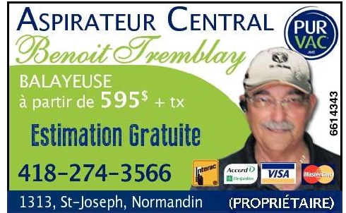 Aspirateur Central Benoit Tremblay | 973 Av. du Rocher 2e étage, Normandin, QC G8M 4P1, Canada | Phone: (418) 274-3566