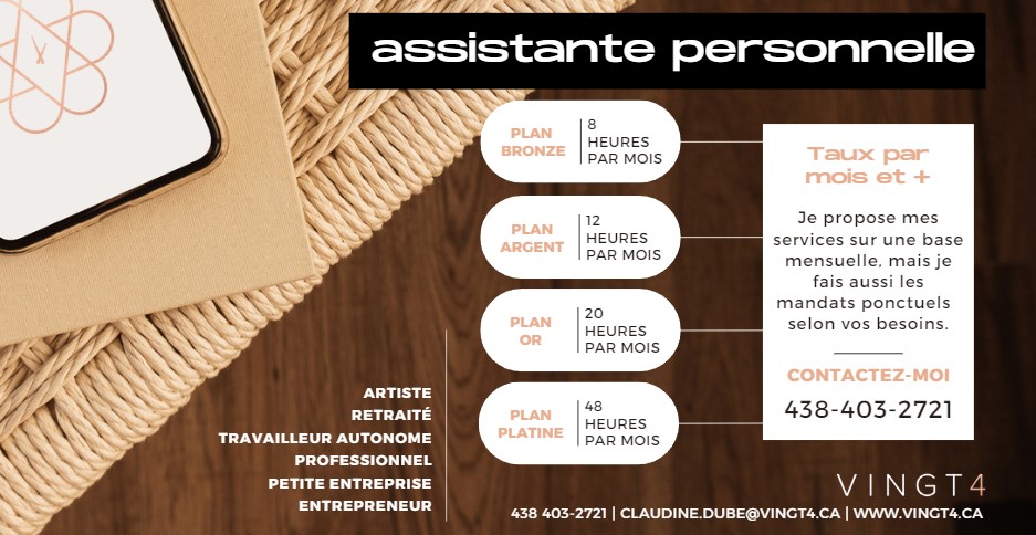 Vingt4 - Assistante personnelle | 35 Boulevard Yvon-LHeureux N Maison #4, Beloeil, QC J3G 6L6, Canada | Phone: (438) 403-2721