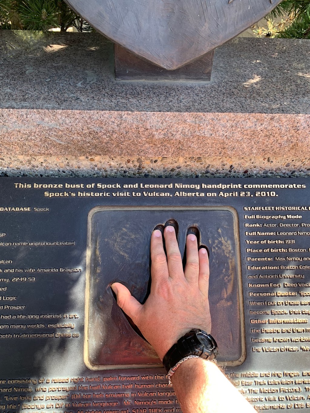 Vulcan Spock Bronze Bust and Handprint | 108 2 Ave S, Vulcan, AB T0L 2B0, Canada | Phone: (403) 485-2994