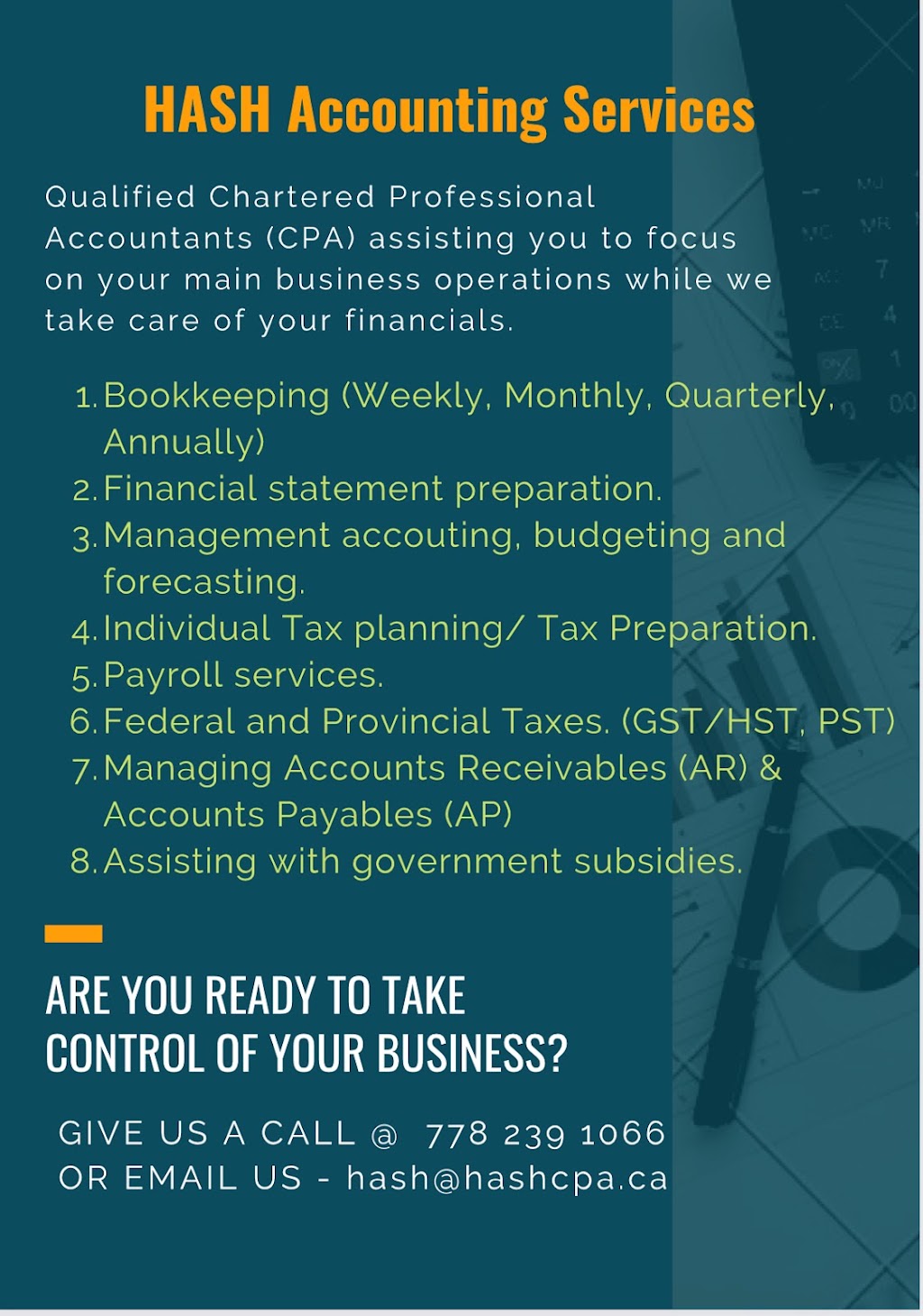 Hash Accounting Services & Co | point of interest | 9491 No. 3 Rd, Richmond, BC V7A 1W2, Canada | 7782391066 OR +1 778-239-1066