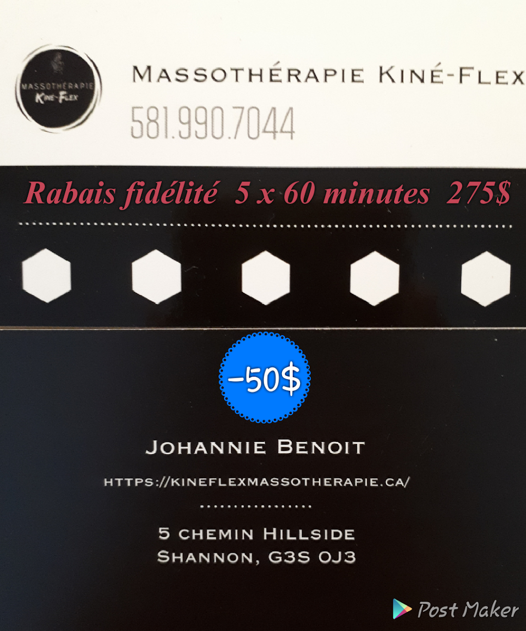 Massothérapie Kiné-Flex | 5 Chemin Hillside, Shannon, QC G3S 0J3, Canada | Phone: (581) 990-7044