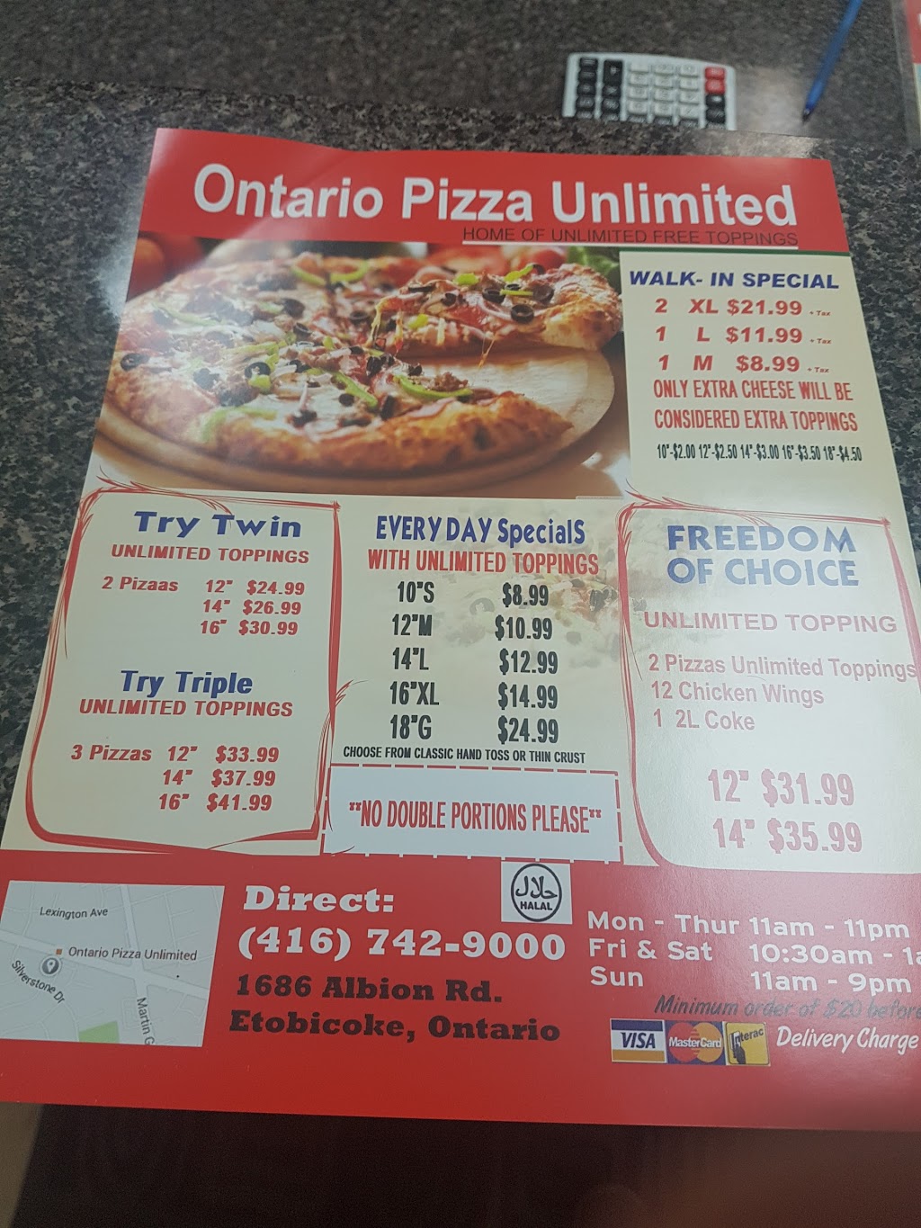 Ontario Pizza Unlimited | 1686 Albion Rd, Etobicoke, ON M9V 1B8, Canada | Phone: (416) 742-9000
