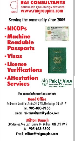 Pakistan Consulate Services - R.A.I. Consultants | 810 Nipissing Rd Suite 204, Milton, ON L9T 4Z9, Canada | Phone: (905) 636-3500