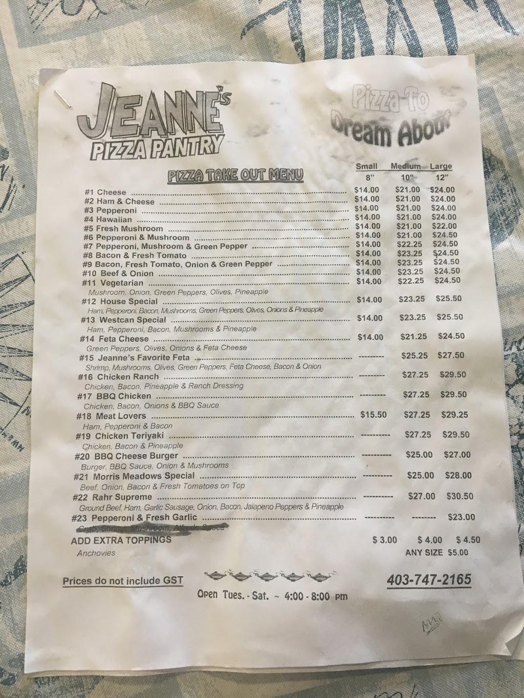 Jeannes Pizza Pantry | 4920 Main St, Alix, AB T0C 0B0, Canada | Phone: (403) 747-2165