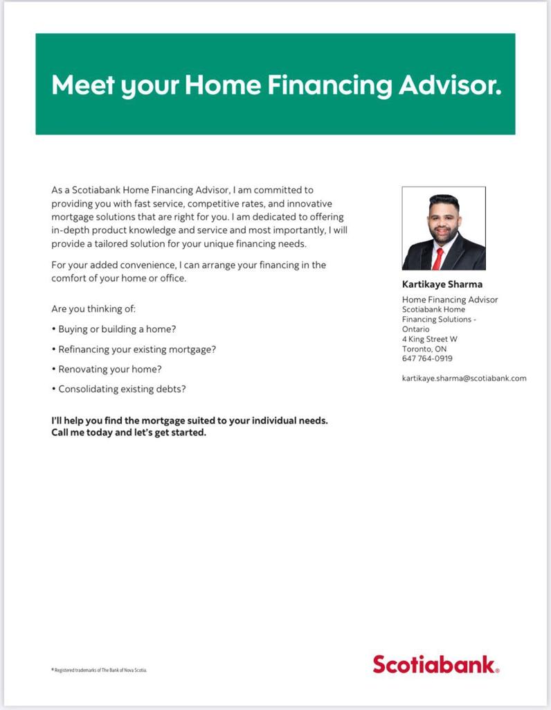 Kartik Sharma Scotiabank Mortgage Specialist | 3 Mullis Crescent, Brampton, ON L6Y 4T3, Canada | Phone: (647) 764-0919