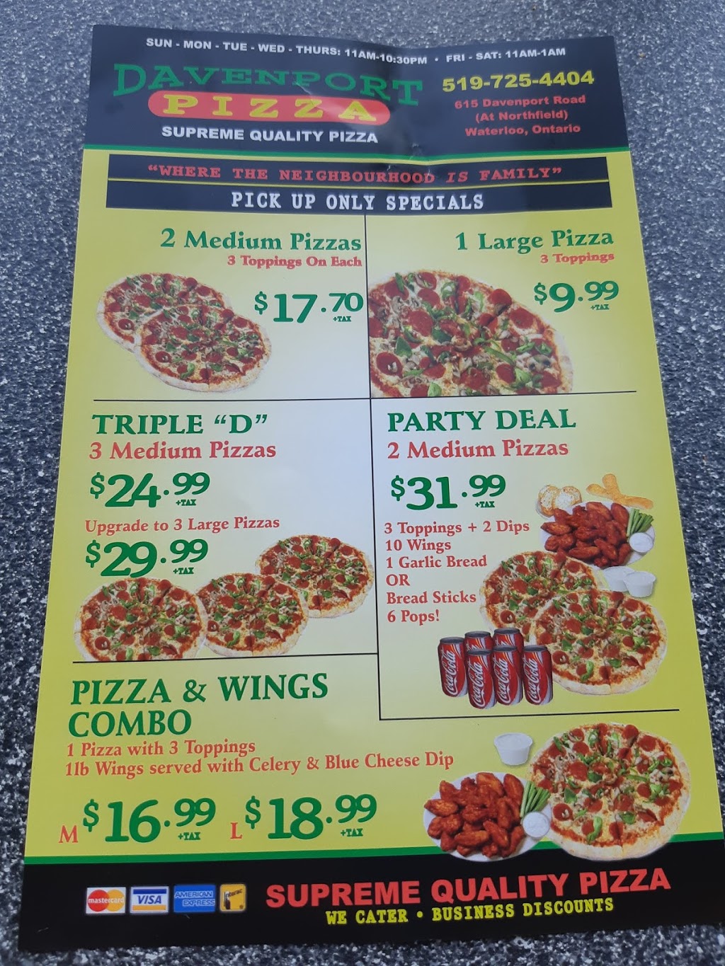 Davenport Pizza | 615 Davenport Rd, Waterloo, ON N2V 2G2, Canada | Phone: (519) 725-4404