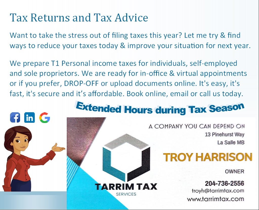 Tarrim Tax Services | 13 Pinehurst Wy, La Salle, MB R0G 0A1, Canada | Phone: (204) 736-2556