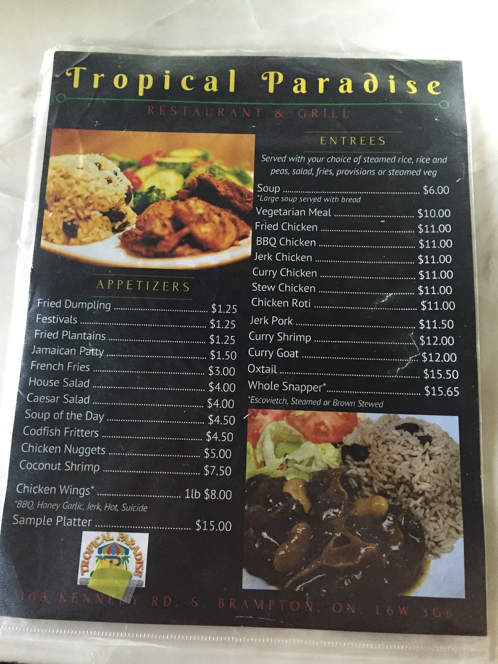 Tropical Paradise Restaurant & Grill | 168 Kennedy Rd S, Brampton, ON L6W 3G6, Canada | Phone: (905) 455-8100
