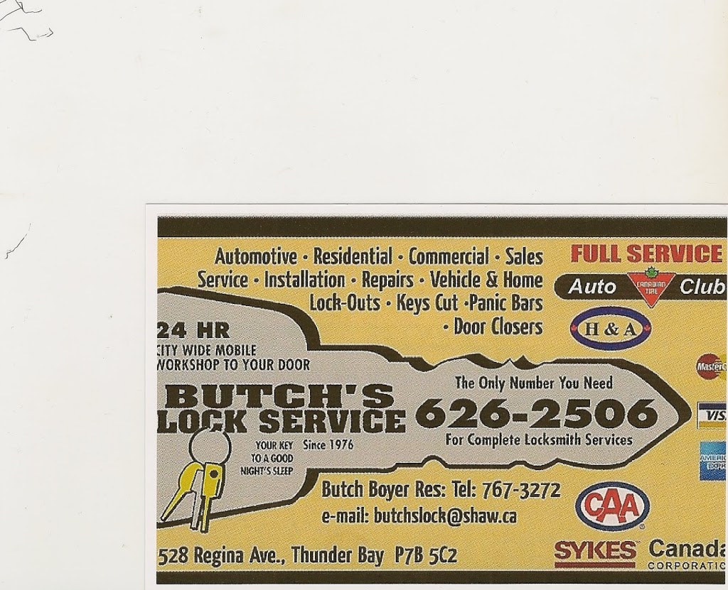 Butchs Lock Service | 528 Regina Avenue, Thunder Bay, ON P7B 5C2, Canada | Phone: (807) 626-2506