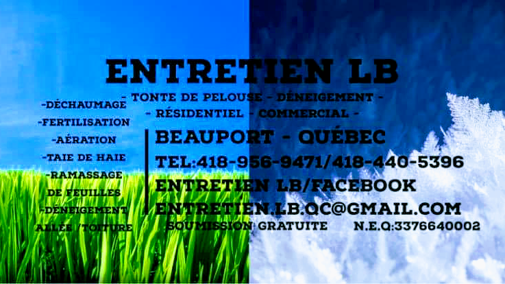 ENTRETIEN LB | 133 Rue des Perruches, Québec, QC G1B 3M4, Canada | Phone: (418) 956-9471
