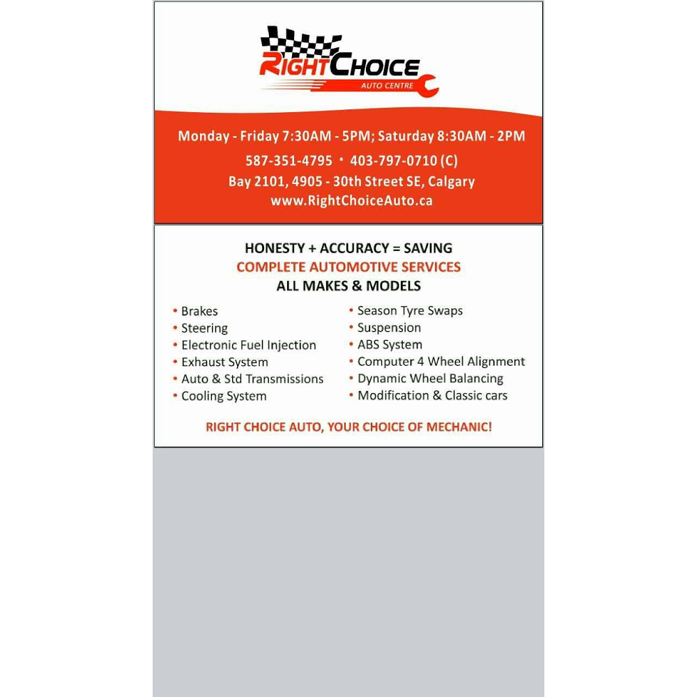 Right Choice Auto Centre | 4905 30 St SE #2101, Calgary, AB T2B 0P1, Canada | Phone: (587) 351-4795