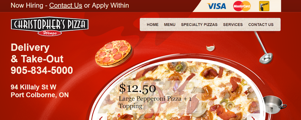 Christophers Pizza | 94 Killaly St W, Port Colborne, ON L3K 3L6, Canada | Phone: (905) 834-5000
