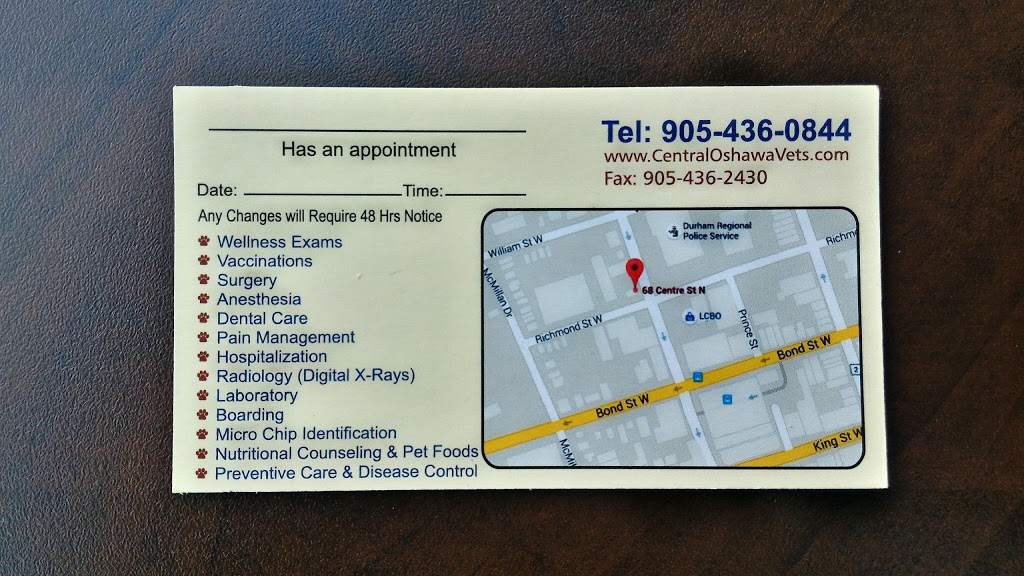 Central Oshawa Animal Hospital | 68 Centre St N, Oshawa, ON L1G 4B6, Canada | Phone: (905) 436-0844