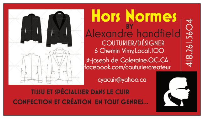 Hors Normes | 6 Rue Vimy, Saint-Joseph-de-Coleraine, QC G0N 1B0, Canada | Phone: (418) 261-5604