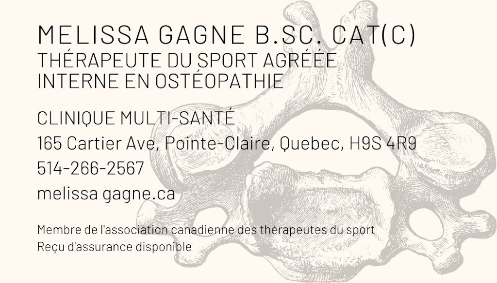 Melissa Gagne Athletic Therapist CAT(C) B.Sc. | 165 Av. Cartier, Pointe-Claire, QC H9X 3A6, Canada | Phone: (514) 266-2567