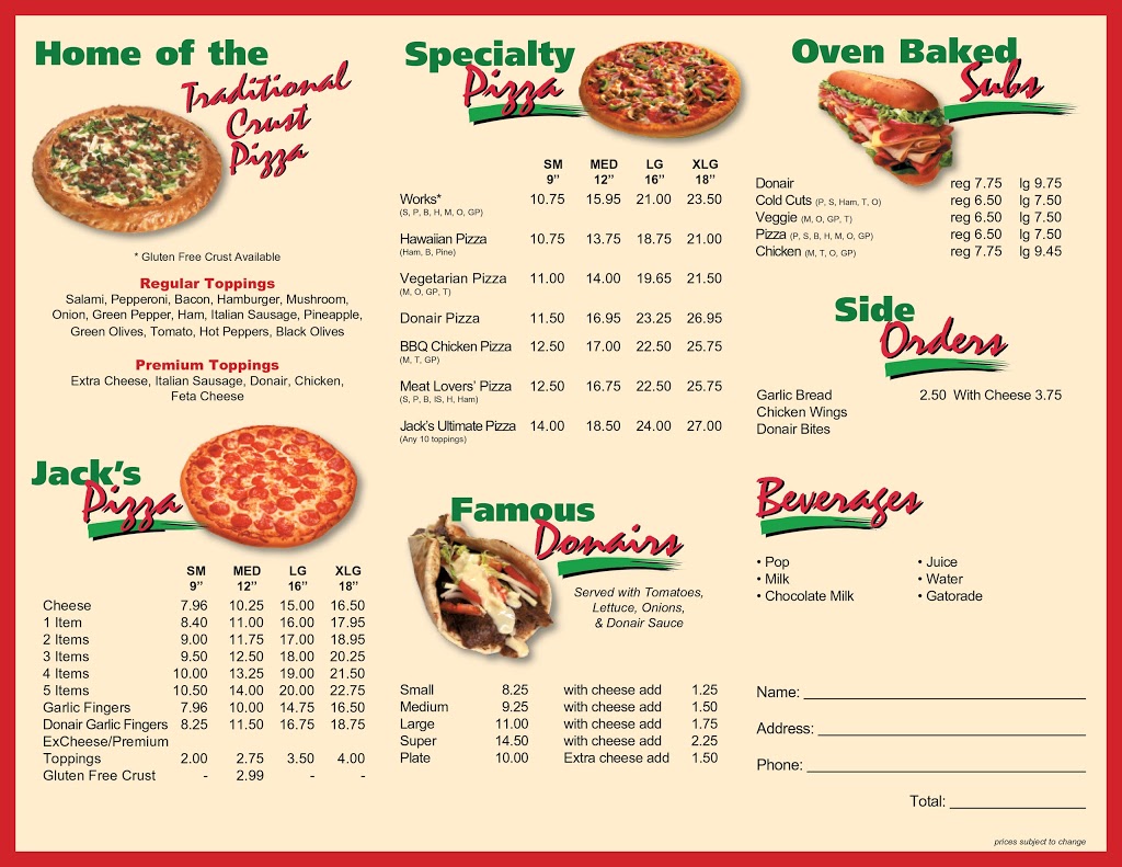 Jacks Pizza | 170 Main St, Sackville, NB E4L 4B4, Canada | Phone: (506) 536-8000