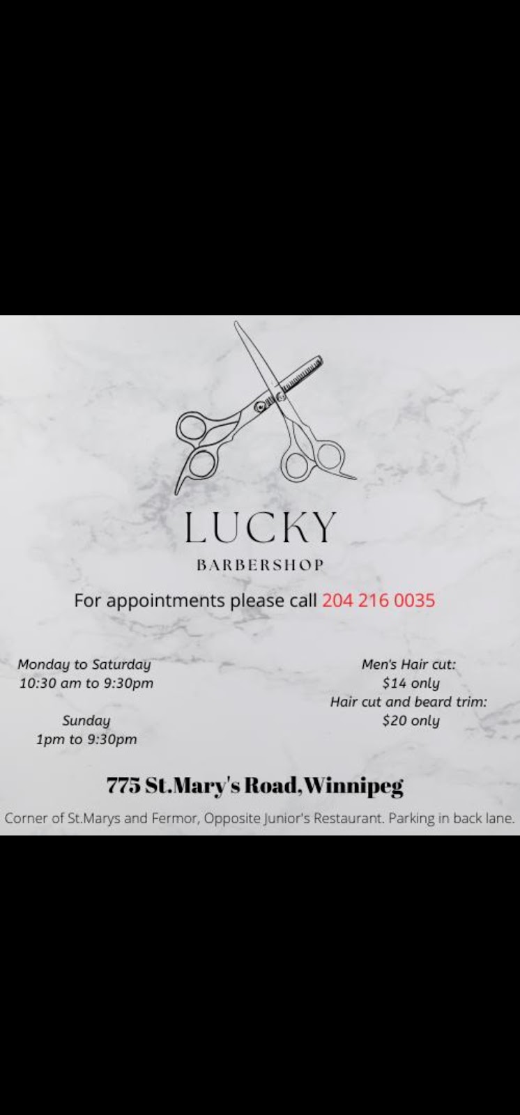 Lucky Barber shop | 450 St Annes Rd, Winnipeg, MB R2M 3C8, Canada | Phone: (204) 216-0035