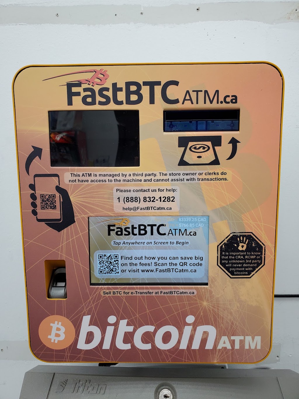 FastBTC Bitcoin ATM - RaceTrac Convenience Store | 3561 Sheppard Ave E #2, Scarborough, ON M1T 3K8, Canada | Phone: (888) 832-1282