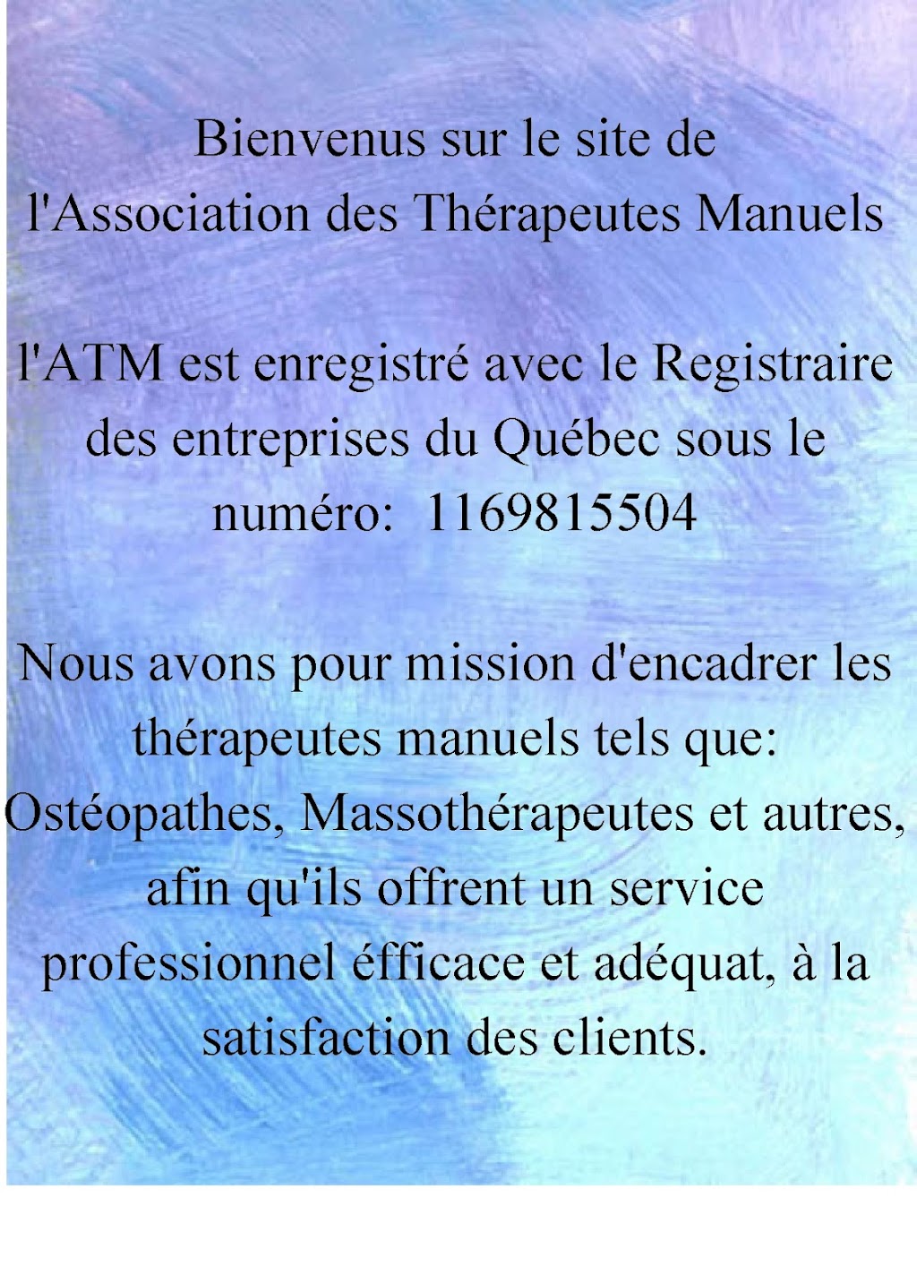 Association des Thérapeutes Manuels | 6020 Bd Laurier, Terrebonne, QC J7M 0A1, Canada | Phone: (514) 850-9715