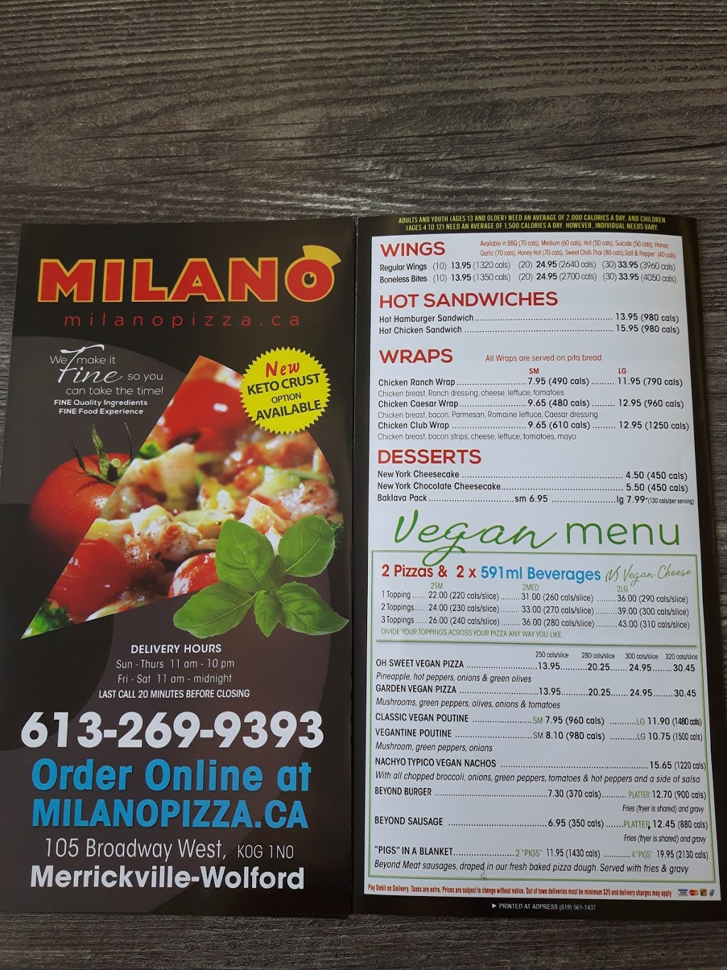 Milano Pizza | 105 W Broadway St, Merrickville-Wolford, ON K0G 1N0, Canada | Phone: (613) 269-9393